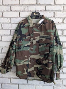 US Army Military Shirt Brown Green Woodland Camouflage Uniform Pockets Sz Large - Picture 1 of 5