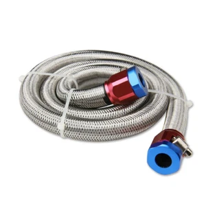 1526 Universal Braided Steel Fuel Line Kit 3/8 inch x3 ft Anodized Clamp Covers - Bild 1 von 3