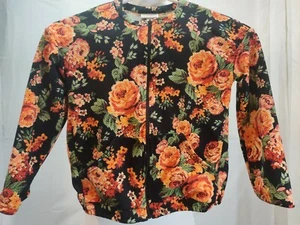 Girl's Size 10 LuLaRoe Monroe Jacket Zip Front Black Coral Orange Green Floral - Picture 1 of 6