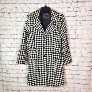 Last Kiss Black White Houndstooth Button Up Pea Coat Size S - Picture 1 of 13