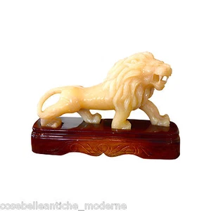 Lion Sculpture in Orange Onyx with Wood Base Home Decor H18cm - Picture 1 of 1