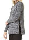 Carven Side Slit Sweater Large Crew Neck Wool Long Sleeve Black White Knit $390