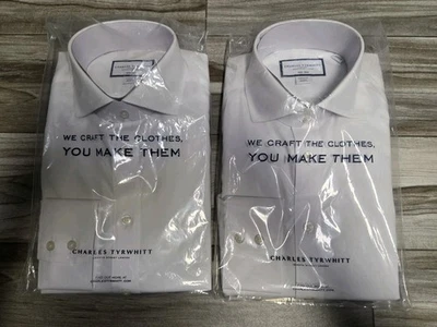 2x Charles Tyrwhitt Classic Fit Twill Spread collar Long Sleeve 15 33 White - Image 1 of 2