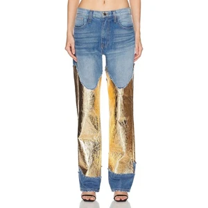 Pantalón Denim BRANDON MAXWELL The Cortlandt con Combo de Cuero Metálico Talla 29 Nuevo - Imagen 1 de 14