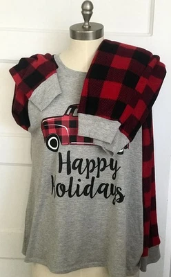 Conjunto de 3 pijamas de Navidad para mujer 2 piezas NUEVO rojo camión búfalo pantalones de vellón a cuadros Foto 1 de 4