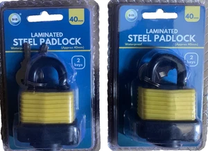 Padlock with Keys 2 X 40mm Laminated Padlock Waterproof Shed Gate Steel Padlock - Picture 1 of 6
