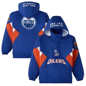 Herren OVO x Starter Royal Edmonton Oilers Half-Zip Kapuzenjacke - Bild 1 von 8