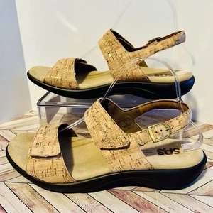 SAS Nudu Heel Strap Sandal Golden Cork Women 9.5 W Gold Metallic Comfort USA - Picture 1 of 9