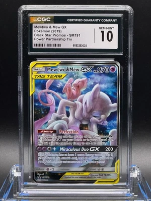 CGC 10 GEM MINT 💎 - Mewtwo & Mew GX SM191 TAG TEAM Black Star Promo - Image 1 of 2