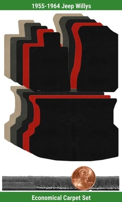 Набор ковриков Lloyd Custom Velourtex для Jeep Willys 1955-1964 годов выпуска (3 штуки) #TJG - Изображение 1 из 4