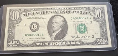 1985 $10 Federal Reserve Note CRISP UNC – Rare Vintage Bill C49485941A - Image 1 of 2