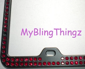 Inset RED Crystal Rhinestone on Black License Plate Frame w/ Swarovski Elements - Picture 1 of 2