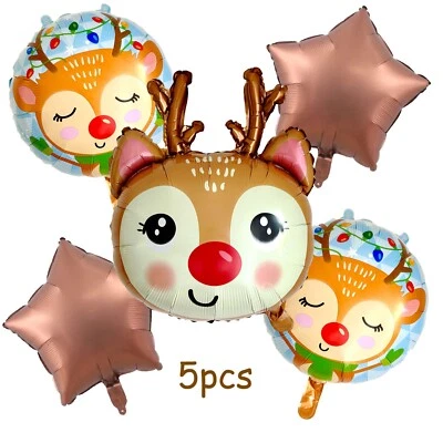 Rudolph Reindeer Foil Balloon 5pcs Christmas Decoration Large Size Xmas Helium - image 1 of 3