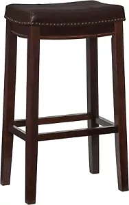 LINON KINGSTON CLARIDGE BROWN 32" BAR STOOL 55816BRNPU-01 NEW SEALED - Picture 1 of 12