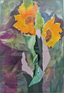 Collage de obras de arte de Rosemary Reid titulado "Girasoles" enmarcado y con cable para colgar - Imagen 1 de 4