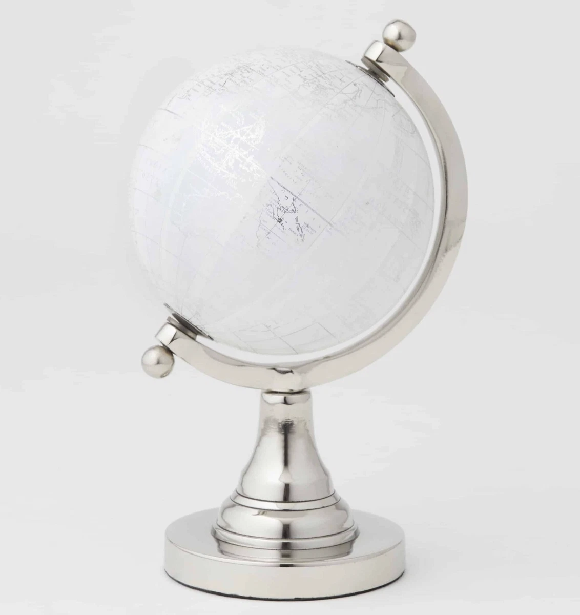 Silver & White Globe Modern Vintage Effect Rotating Desk World