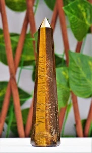 Large 160MM Brown Tiger Eye Stone Healing Metaphysical Obelisk Tower - Picture 1 of 7