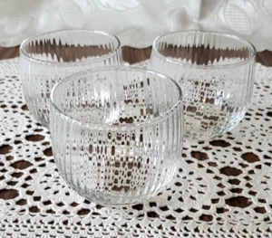 Vintage MCM Clear Ribbed Roly Poly Drinking Glasses 3" x 2.75" Unmarked Set of 3 - Picture 1 of 11