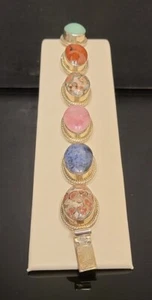 Brazalete mexicano de plata esterlina 925 de 7" y eslabones gemas surtidos - Imagen 1 de 4