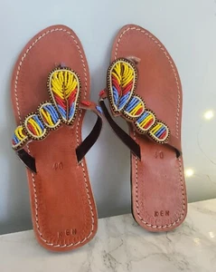Kenyan Massai African beaded sandles/slippers 40/6.5uk New - Picture 1 of 10