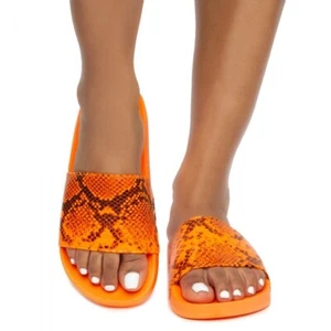 WIDE BAND SNAKE SLIDE SANDALS Neon Orange Snake Size 7 - Picture 1 of 2