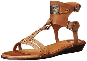 ARIAT Oro Gladiator Sandal Brown Leather Studded Low Wedge Size 7 - Picture 1 of 12