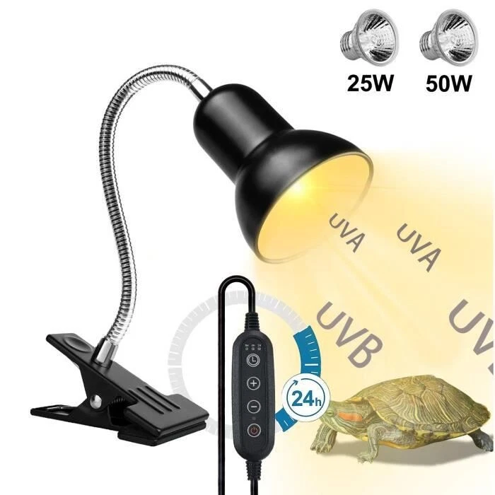 Lampe Chauffante Tortue Reptiles et amphibiens Minuterie 25W 50W - UVA UVB 360° - Photo 1/4