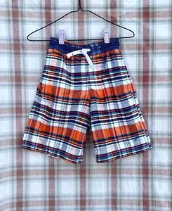 Nautica Size M (10/12) Boy’s Orange/Blue Plaid Swim Trunks - Picture 1 of 2