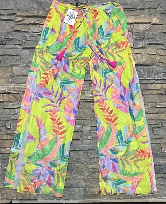 Becca Costa Bella split side Tropical Print Swim Cover Up Sheer Pants Sz L NWT - Image 1 of 4