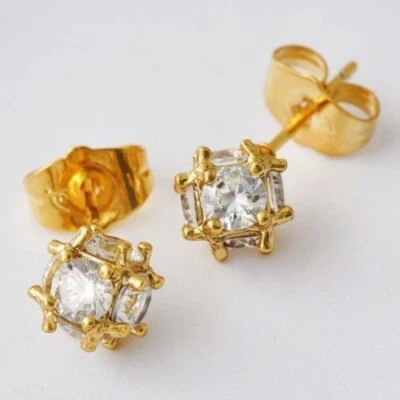 Pretty New Yellow Gold Filled Clear White CZ Cubic (Magic) Ball Stud Earrings - Image 1 of 4