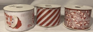 LOT - 3 New Christmas Ribbon Snowman, Candy Cane, Red Silver Stripes 2.5" X 10YD - Picture 1 of 6