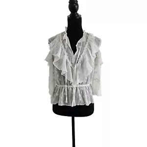 Blusa avorio spalle fredde taglia XS ricamo volant trasparente Fairycore vittoriana  - Foto 1 di 14