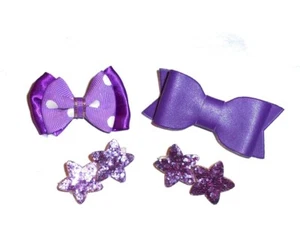 Dog hair small bows CLEARANCE 4 pet grooming bow purple barrette clip (fb501) - Picture 1 of 3