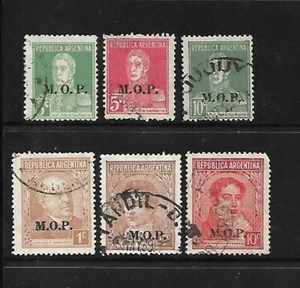 Argentinische Briefmarken: Beamte; Ministerium/Öffentliche Arbeiten (M.O.P. Überdrucke); 6 verschiedene - Bild 1 von 1