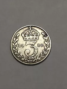 More details for united kingdom 3d threepence 1910 silver (.925) coin - edward vii