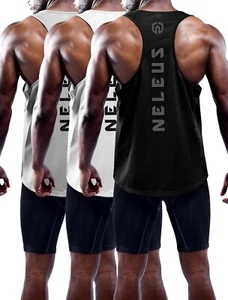 NELEUS Men's 3 Pack Dry Fit Y-Back Muscle Tank Top (White,Gray,Black) - Picture 1 of 4