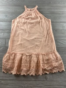 Loft Sleeveless Crepe Eyelet Lace Hem Shift Dress Light Pink Peach Size Small - Picture 1 of 10