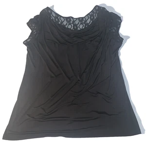 Worthington Women Black Knit Lace Shoulder Stretch Blouse Size 2X #1103 - Picture 1 of 6