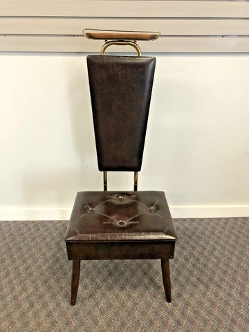 Vintage VALET BUTLER CHAIR wardrobe brown vinyl wood mid century modern storage Cover