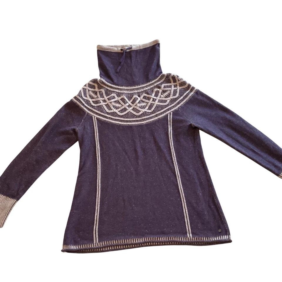 Suéter túnica Eddie Bauer para mujer mediana azul marino capucha cuello tejido con cable Foto 1 de 4