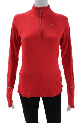 Camiseta deportiva Nike para mujer roja cuello falso cremallera manga larga talla S Foto 1 de 4