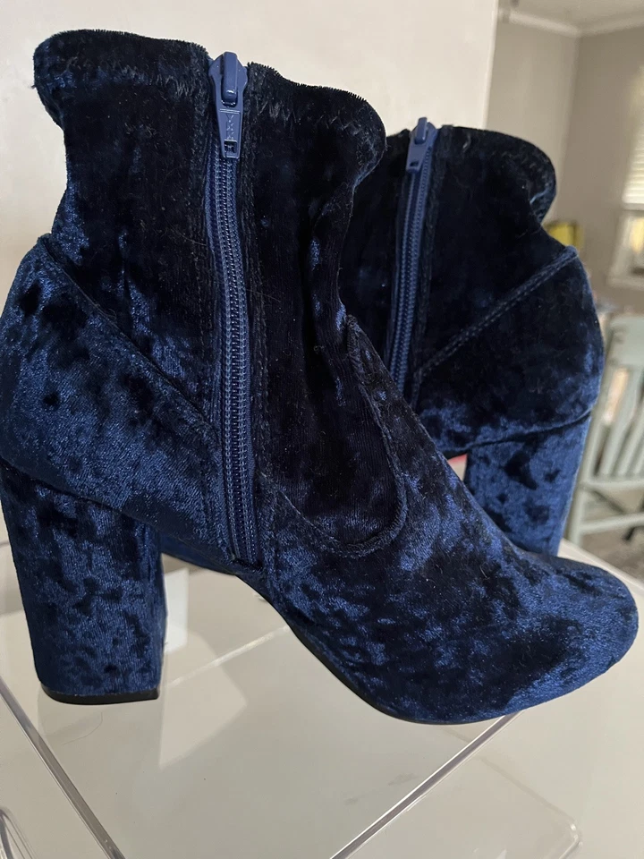 Carlos Santana Azul Real Terciopelo Tacón Bloque Cremallera Botines Mujer Talla 6 Foto 1 de 4