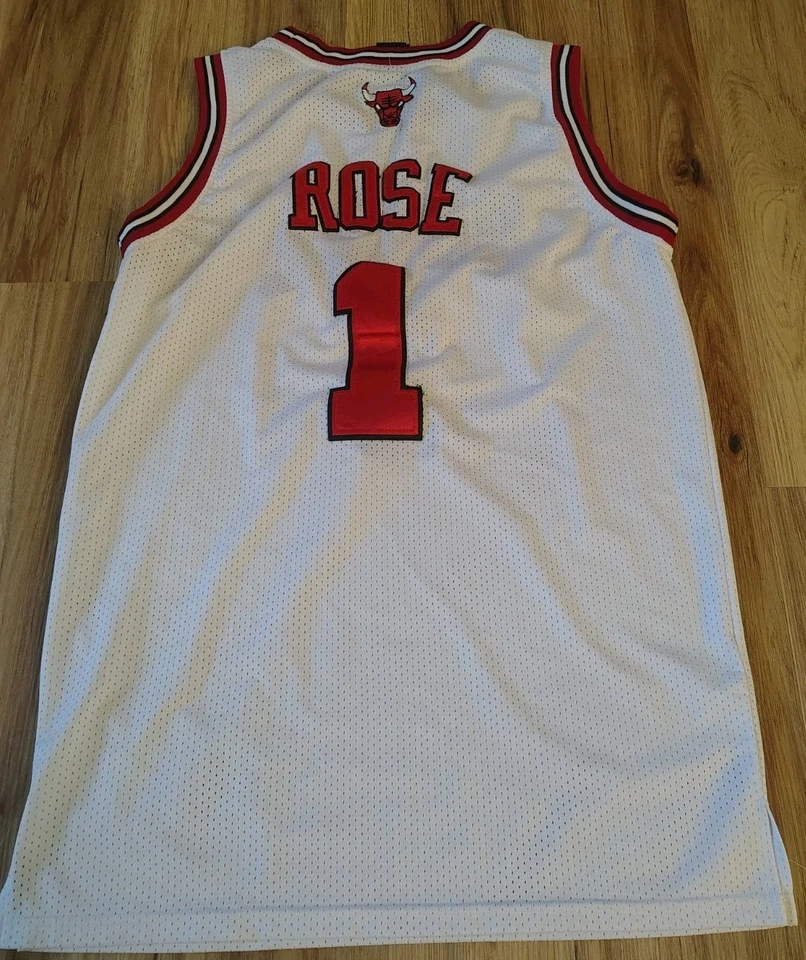 Винтажная мужская футболка Adidas Chicago Bulls Derrick Rose размер 48 белая NBA NO1 - Изображение 1 из 2