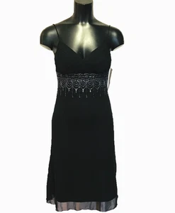 Purple Patch Midi Dress Sz 8 Black Beaded Waist Aust. Designer Sheath Cocktail - Picture 1 of 6