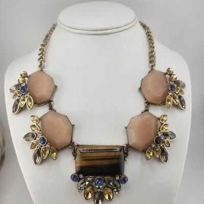 Statement 项链 老虎眼 宝石 Multigem 波西米亚 金色 — 第 1/4 张图片