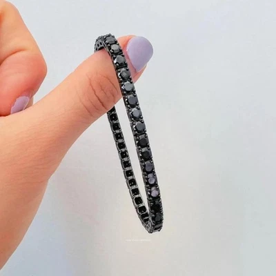 14 ct 5 mm Round Each Black Moissanite Diamond Tennis Bracelet Silver -7 Inch - Image 1 of 4