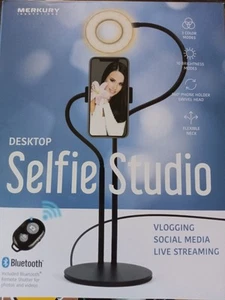 Merkury Bureau Selfie Studio Anneau Lumière Support Téléphone Bluetooth Télécommande Obturateur - Photo 1 sur 4