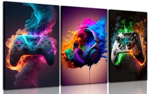 Gaming Room Decor Canvas Wall Art Set of 3 - Cool Video Gaming Theme Wall Dec... - Picture 1 of 9