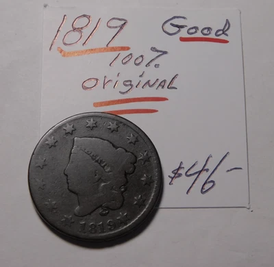 BEAT THIS! EARLY 1819 LARGE CENT FROM THE ANN PERRY COLLECTION - ONLY $24.00  !! - Image 1 of 4