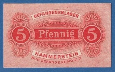🔴GERMANY  5 Pfennig ND(1919) UNC  World War I  POW HAMMERSTEIN prisoners camp🔴 - Image 1 of 3